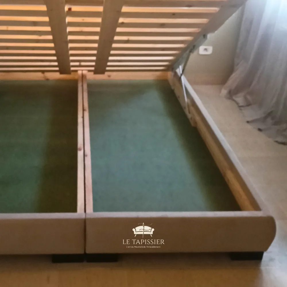 Lit coffre avec rangement mécanisme relevable gain de place Lit coffre avec rangement mécanisme relevable gain de place